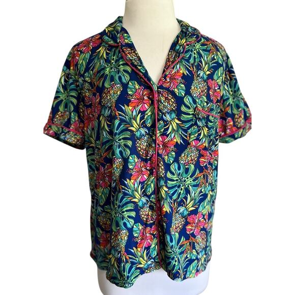 5 More Minutes Womens Large Tropical Pineapple Supersoft Pajama Set - Picture 2 of 5